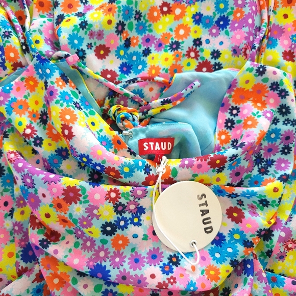 STAUD Bellamy Vibrant Ditzy Floral Lace Up Garden Party Maxi Slip Dress - Picture 4 of 15